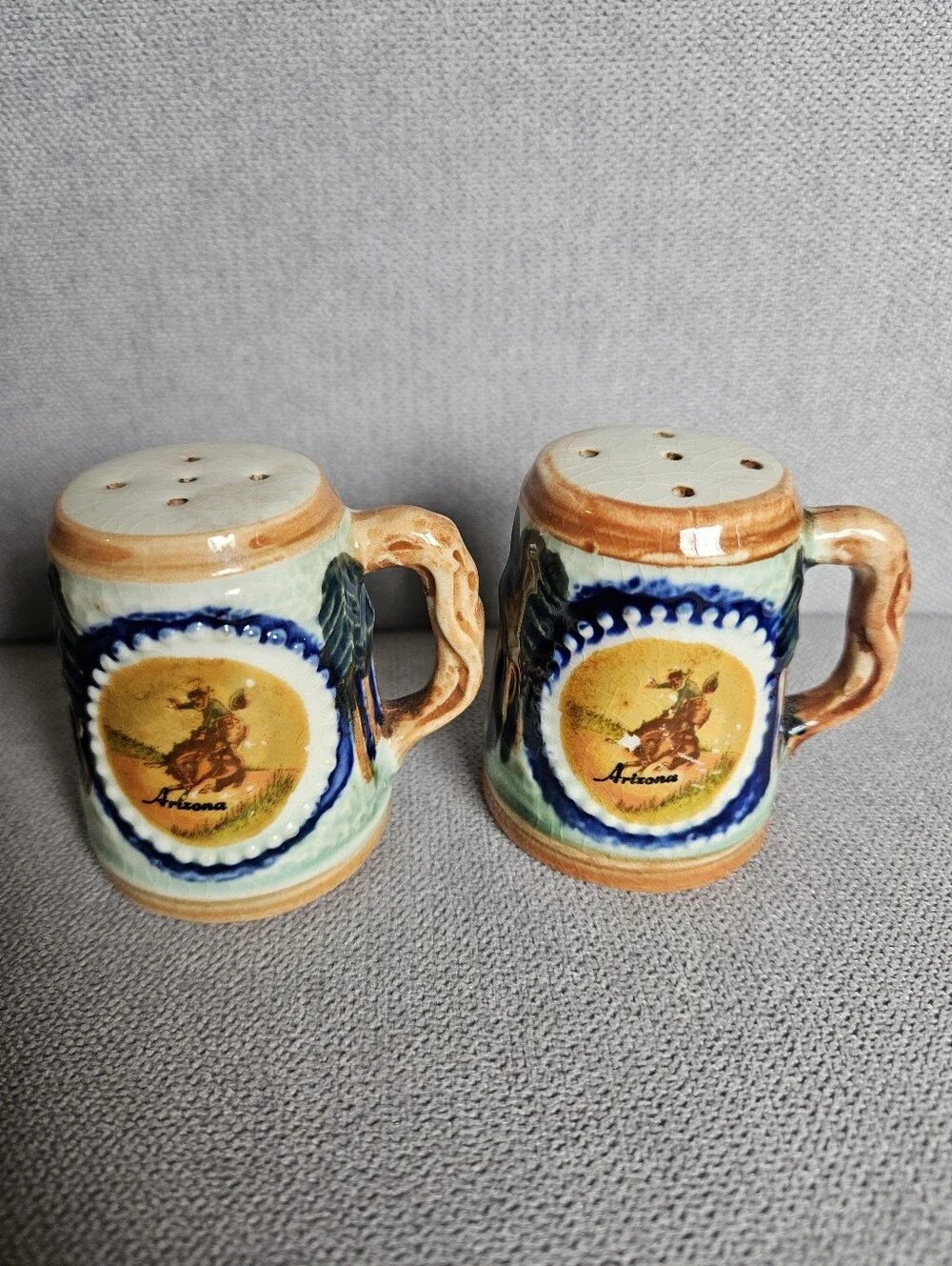 Vintage Arizona Hancrafted Ceramic Salt And Pepper Shakers Set Southwestern